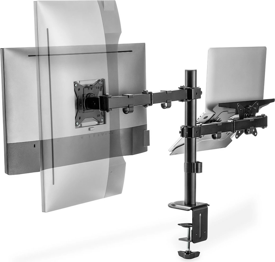 Mbajtës monitori me mbështjellës laptopi Digitus, universal, 32", kapëse tavoline, e zezë Mbajtës monitori me mbështjellës laptopi Digitus, universal, 32", kapëse tavoline, e zezë