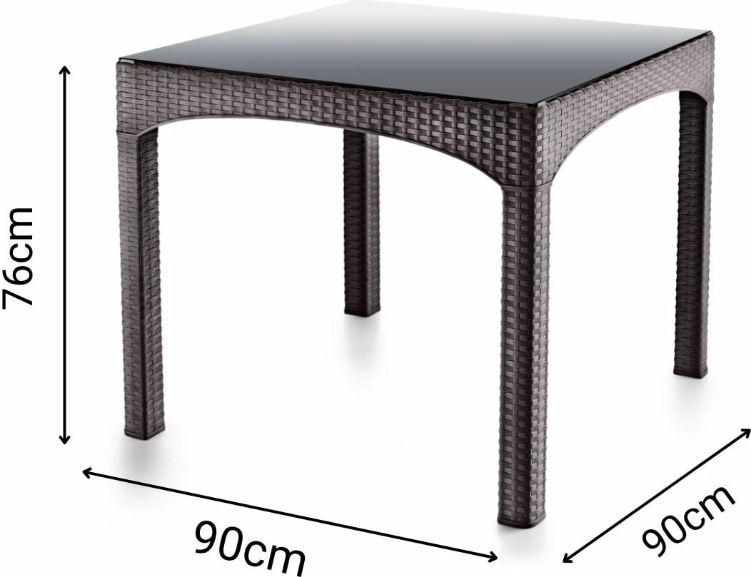 Tavolinë kopshti katrore, ratan, ngjyrë kafe e errët, Skye Decor