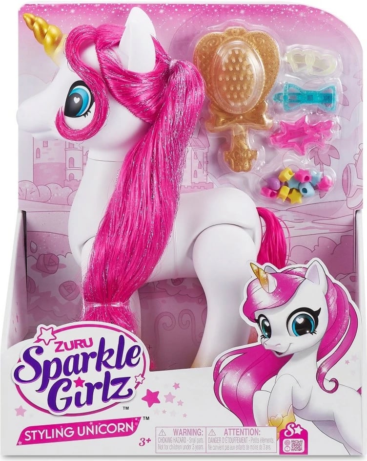 Set figurina unicorn Sparkle Girlz ZURU, 12 copë, plastikë, rozë/vjollcë