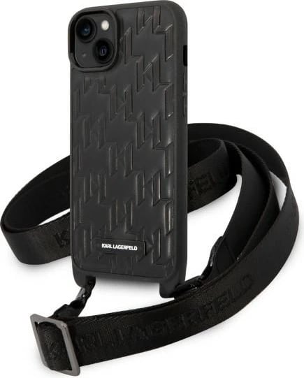 Mbështjellës Karl Lagerfeld KLHCP14MSTMK për iPhone 14 Plus 6.7", Monogram Plaque Logo, me rrip, i zi