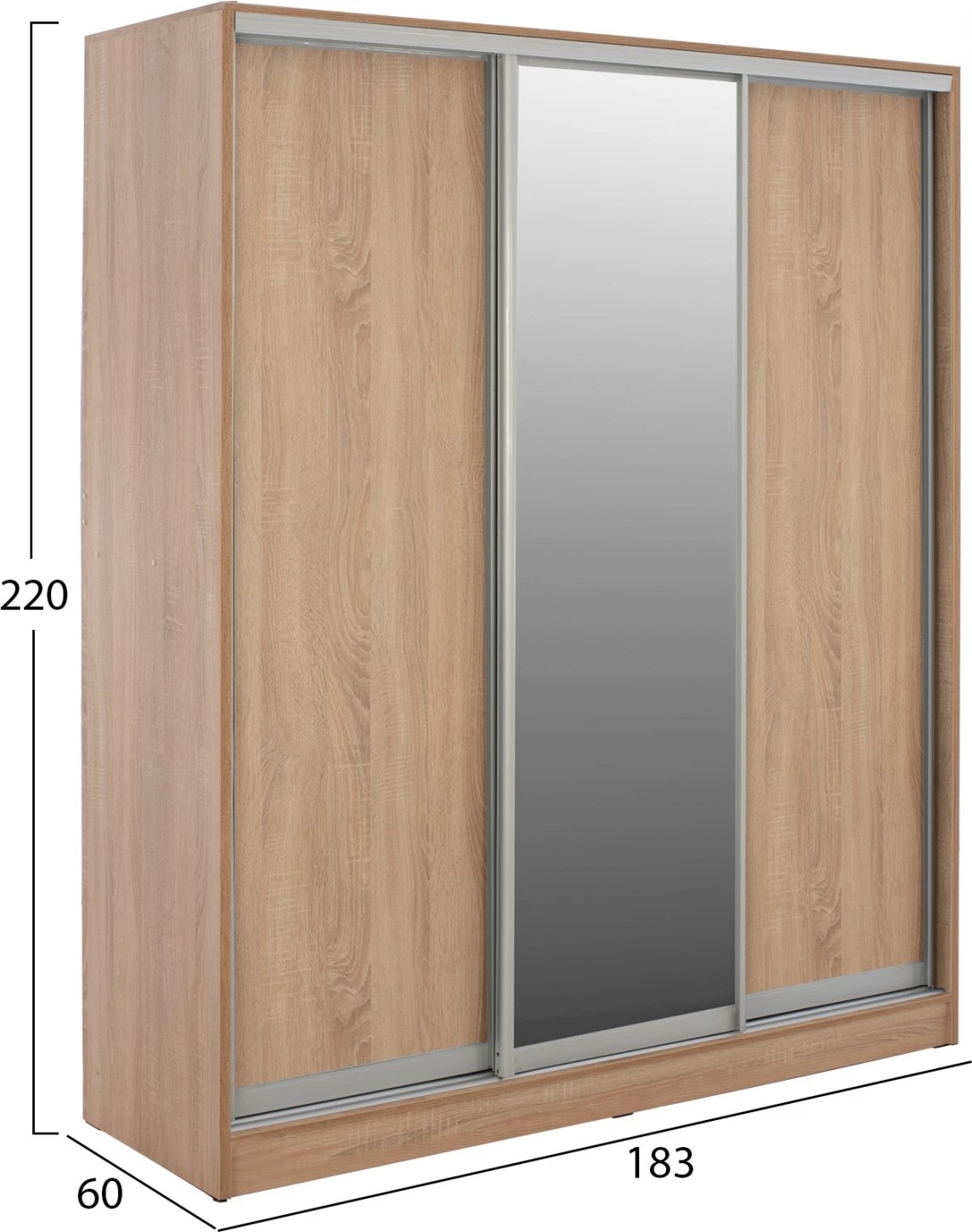 Garderobë me dyer rrëshqitëse, sonama, me pasqyrë, 3 dyer, FH2461.01, 183x60x220 cm