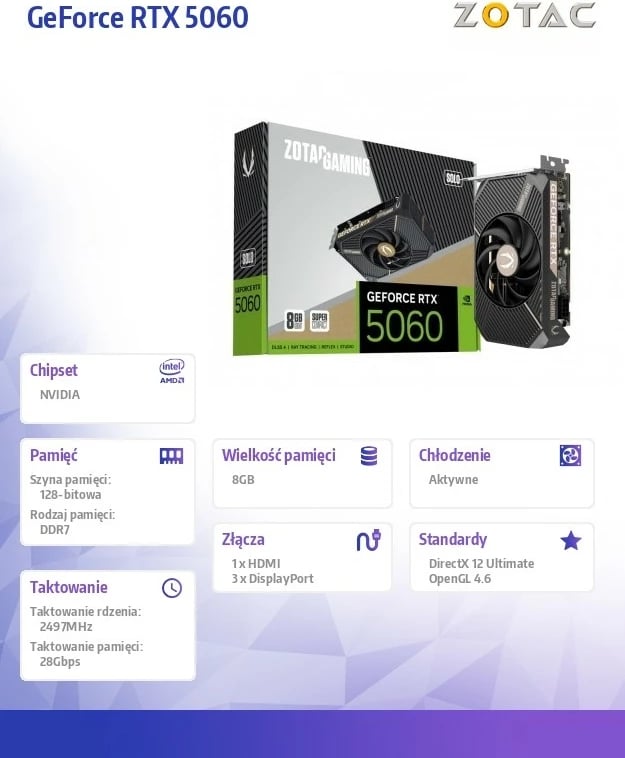 Kartë grafike ZOTAC GeForce RTX 5060 SOLO ZT-B50600G-10L 8GB GDDR7 128-bit PCIe 5.0 x8 3x DisplayPort/HDMI