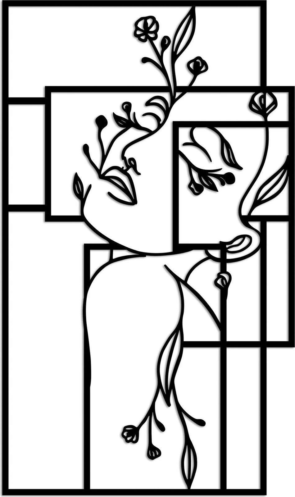 Aksesor dekorativ metalik për mur, Wallity, Flower Woman 1 - L, ngjyrë e zezë, 70x70cm