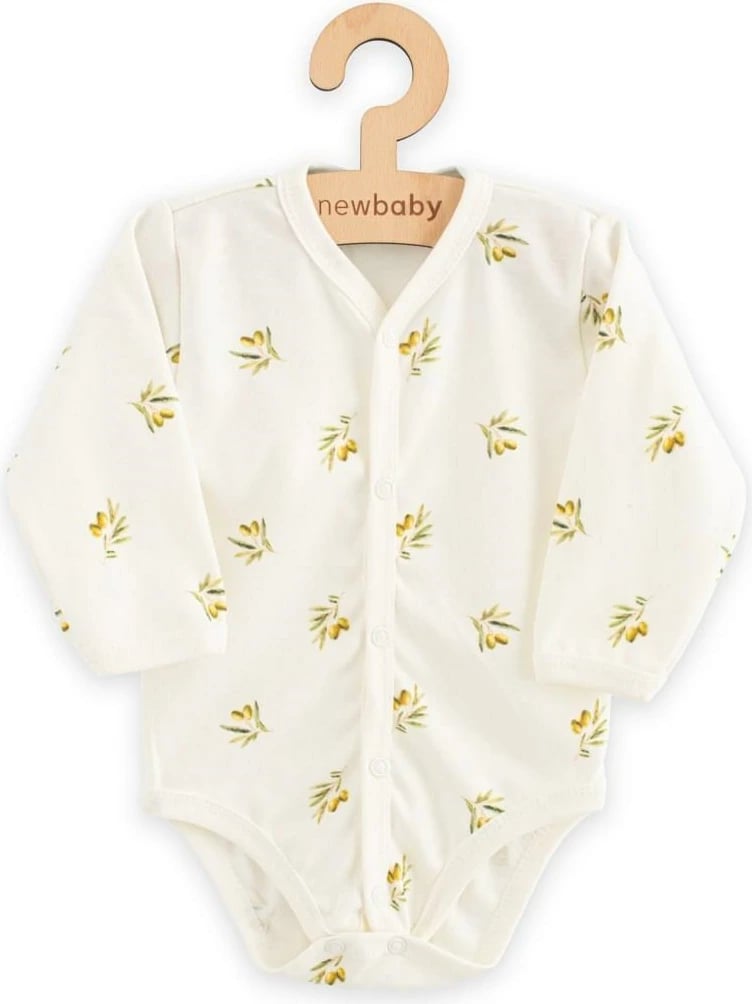 Bodi bebe New Baby Olives, 100% pambuk organik, me kopsa përgjatë, mangë të gjata, madhësia 62 (3-6 muaj), bezhë