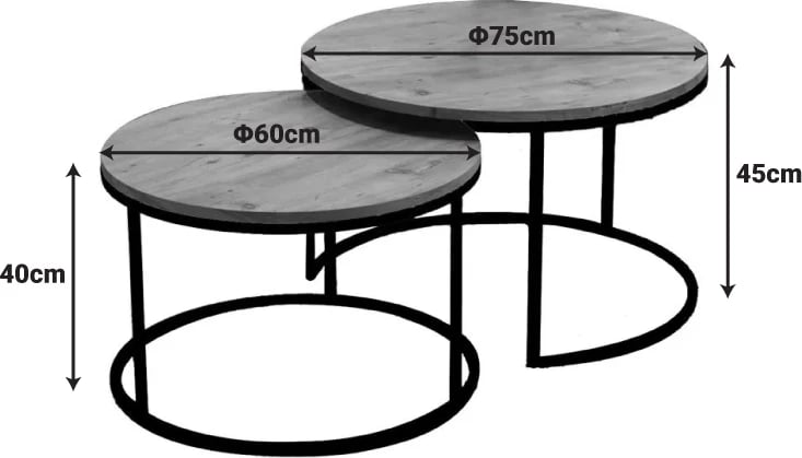 Set tavolinash ndihmëse për sallon, pamje mermeri të bardhë, këmbë metalike të zeza, Solme, 2 copë