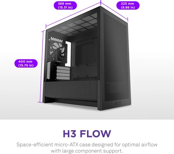 Kasë kompjuteri NZXT H3 Flow (CC-H31FB-01), e zezë