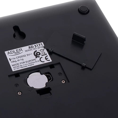 Peshore kuzhine, Adler AD 3171, kapacitet 10 kg, saktësi 1 g, ekran LCD, funksion tare, e zezë