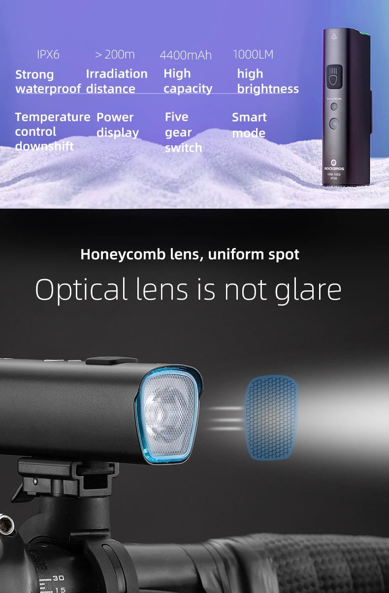 Dritë përpara biçiklete Rockbros V9M-1000, 1000 lumen, e zezë