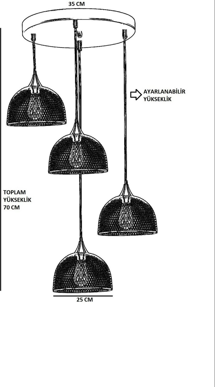 Llambë tavani Opviq, Rota 4 llampa, tepsi e zezë
