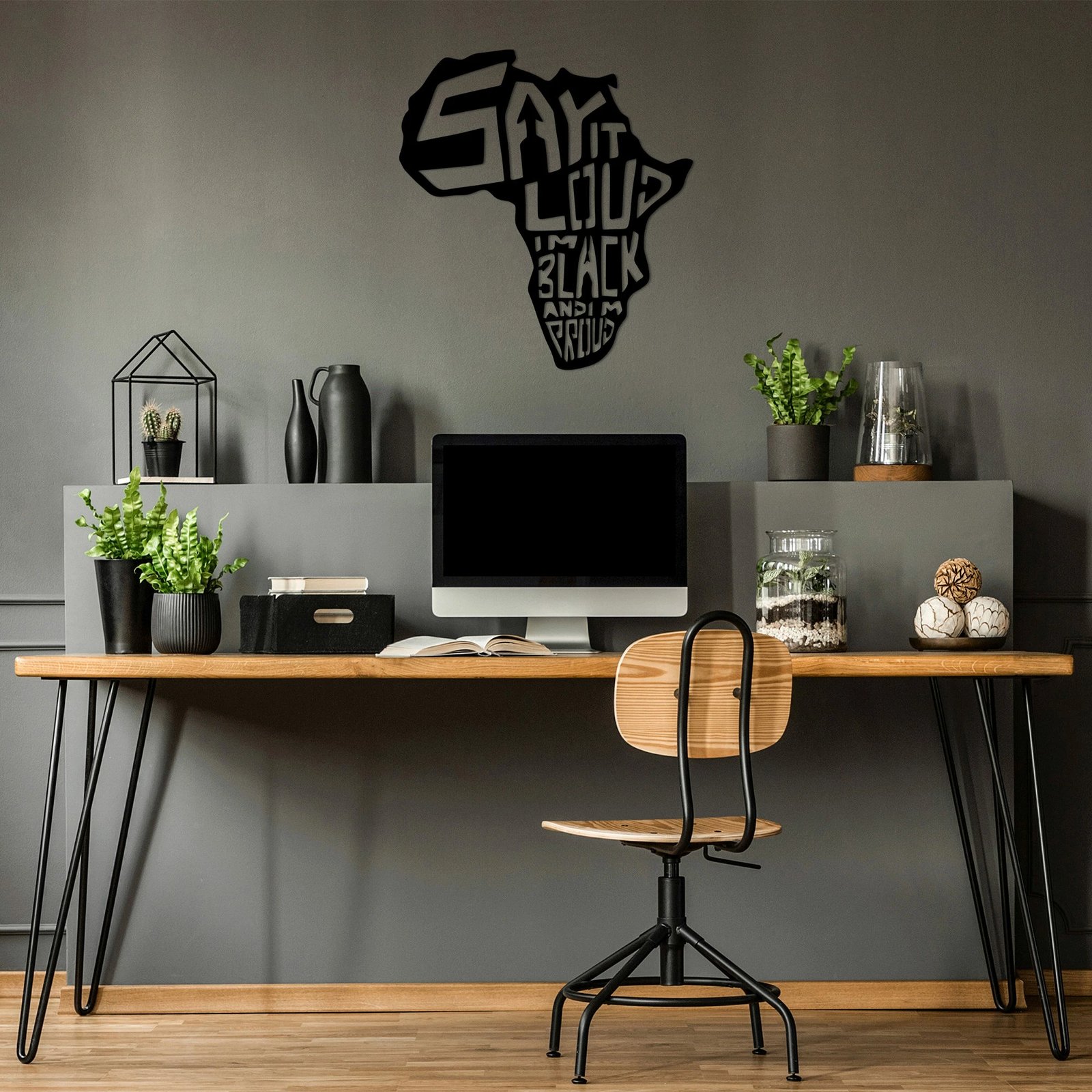 Aksesor dekorativ metalik për mur, Wallity, Say It Loud I'M Black And Ground - 449