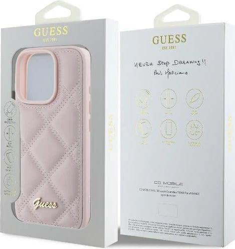 Mbështjellës Guess Quilted Metal Logo për iPhone 16 Pro Max, Rozë Mbështjellës Guess Quilted Metal Logo për iPhone 16 Pro Max, Rozë