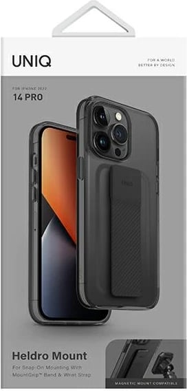 Mbështjellës UNIQ Heldro Mount për iPhone 14 Pro, me rrip FlexGrip, Gri