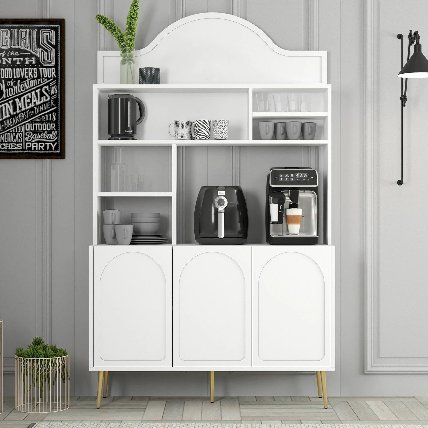 Dollap për kafe, Skye Decor Lyon 120, i bardhë, i artë