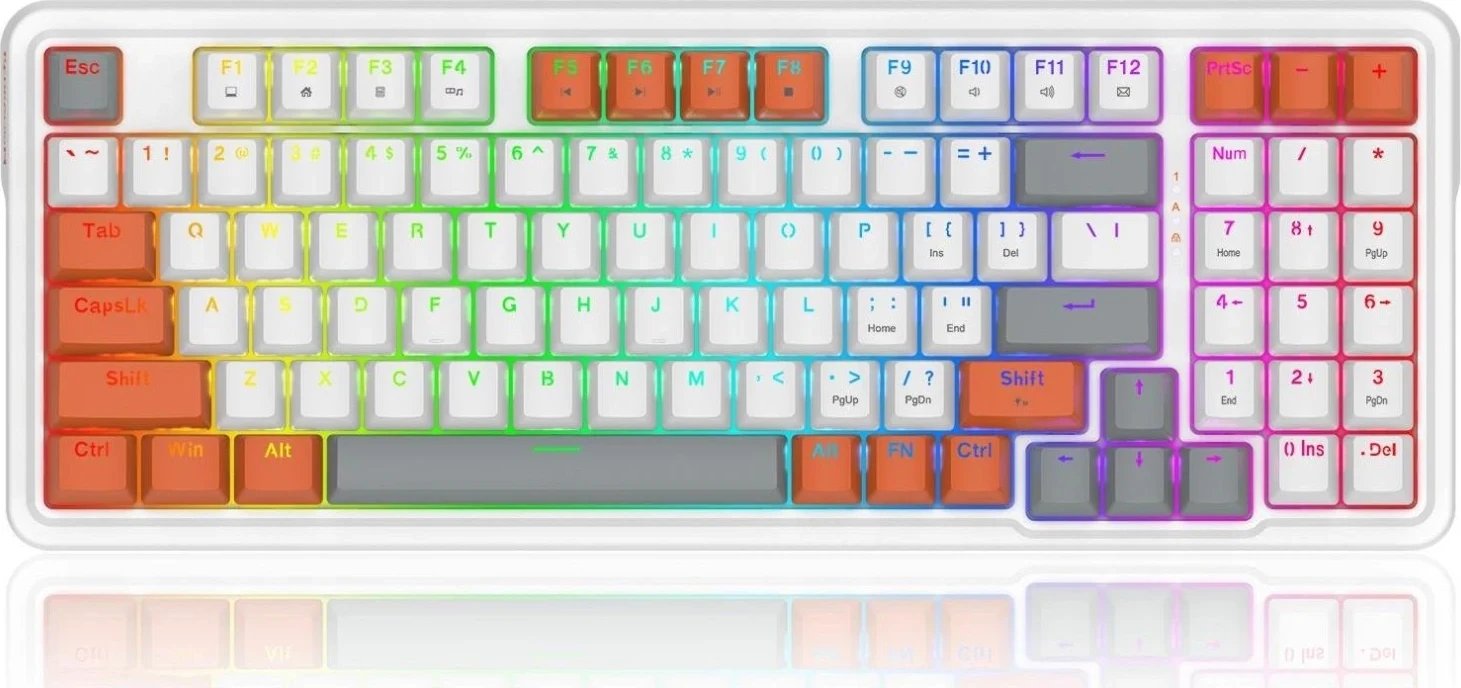 Tastierë mekanike Redragon K664WOG-RGB Gloria, RGB, e bardhë/ e portokalltë