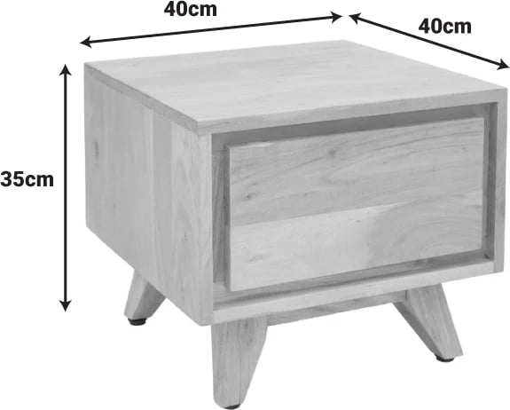 Komodinë Emira, dru akacie, ngjyrë natyrale, 40x40x35cm