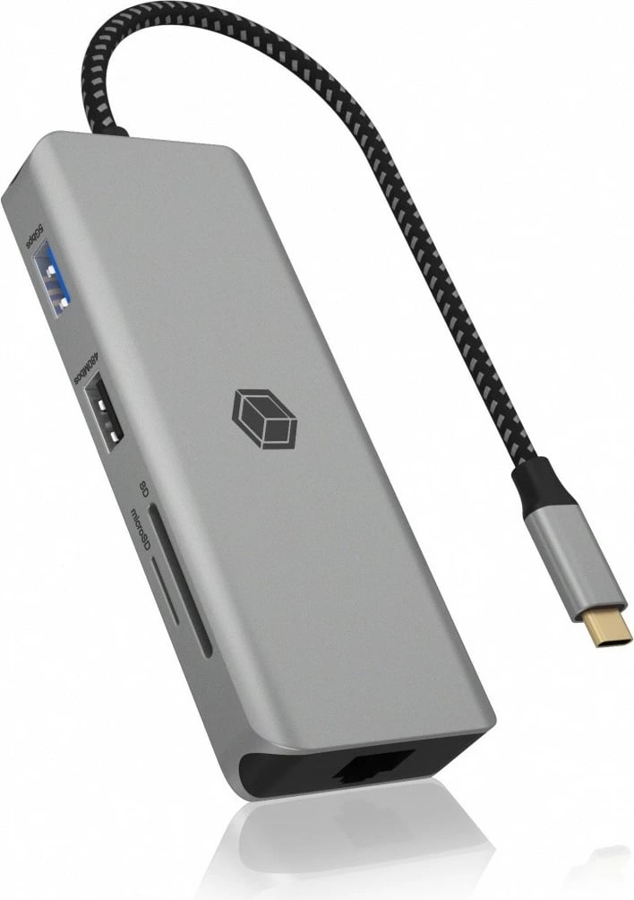 Docking station IcyBox IB-DK4012-CPD, 9-në-1, 2x HDMI, 4K60Hz, 3x USB, 100W PD, LAN, Lexues kartash, antracit