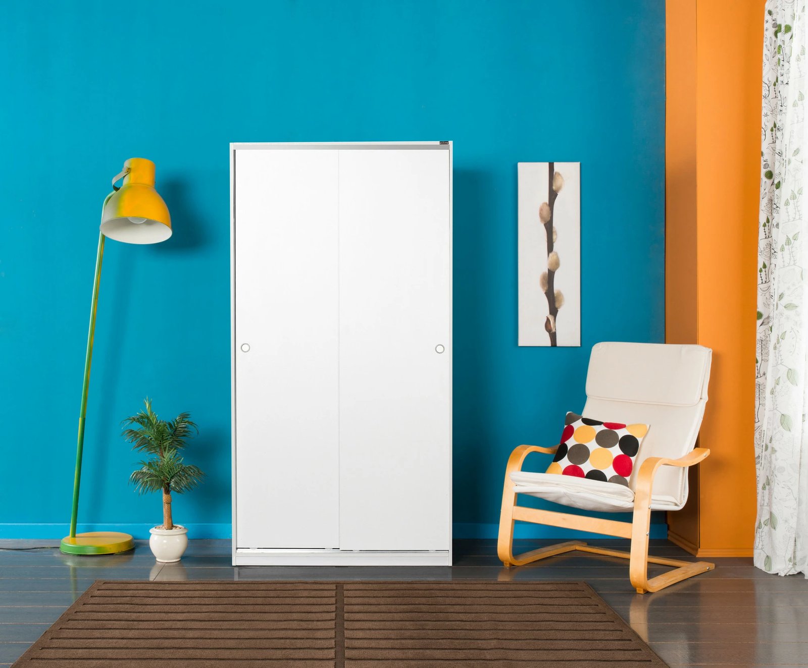 Dollap me dyer rrëshqitëse, ngjyrë e bardhë, Hanah Home, SWD-436-BB-2