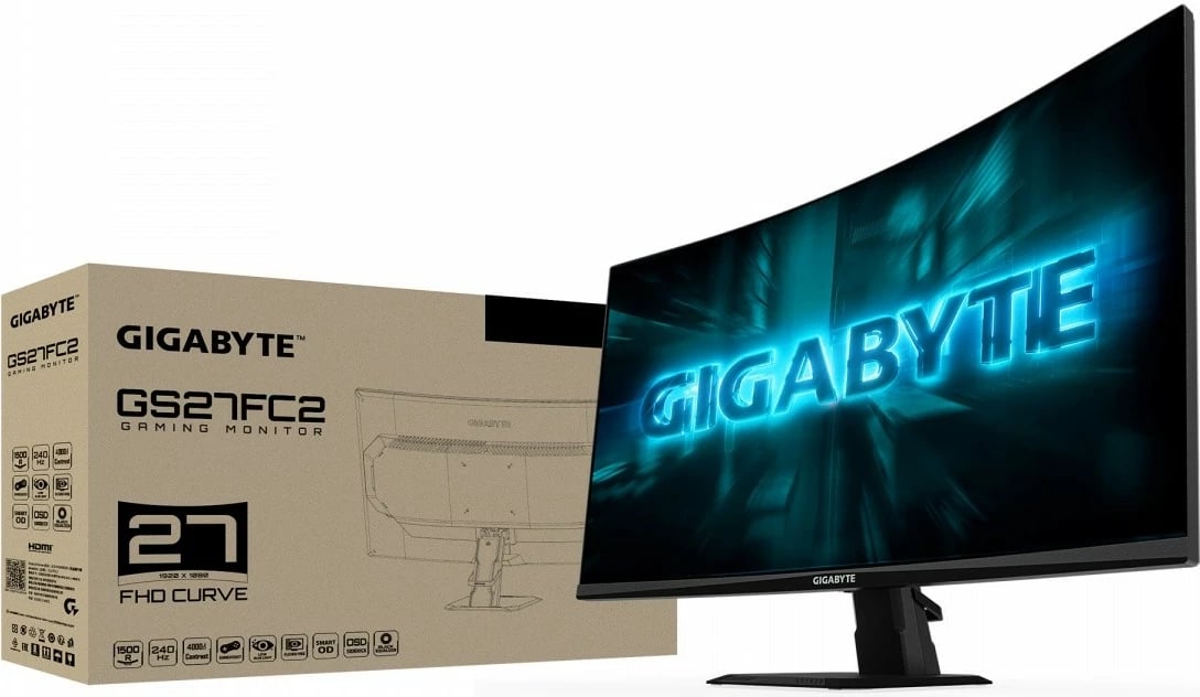 Monitor gaming Gigabyte GS27FC2 27" FHD 240Hz 1ms VA 1500R i lakuar DP/HDMI, e zezë
