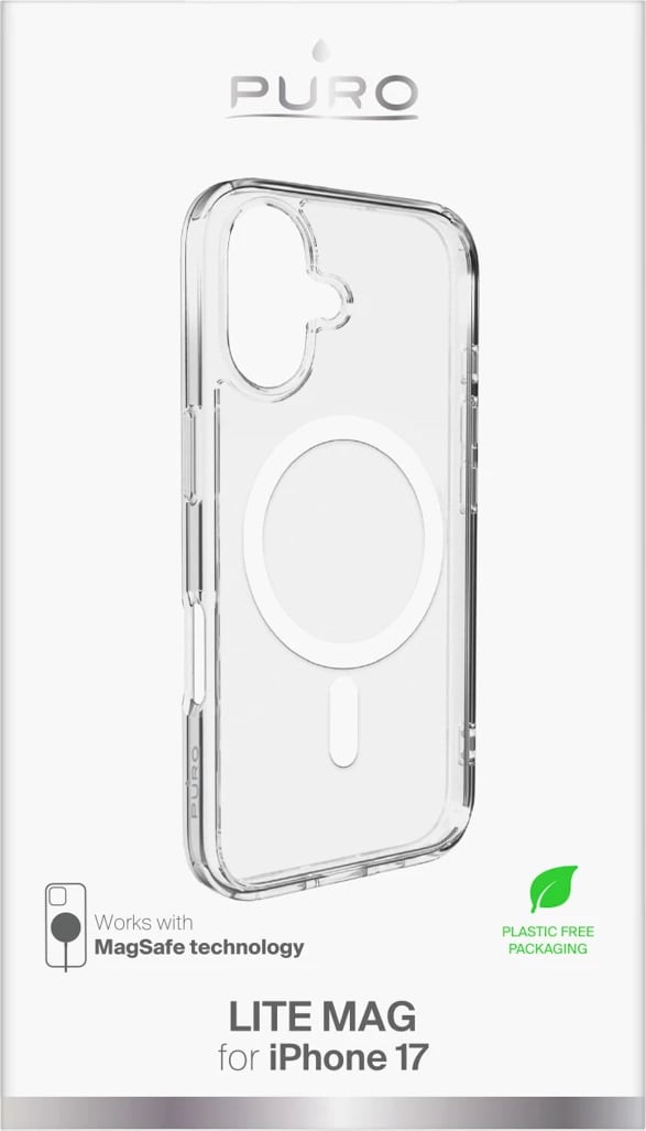 Mbështjellës Puro Lite Mag për iPhone 17, kompatibil me MagSafe, transparent me unazë të bardhë