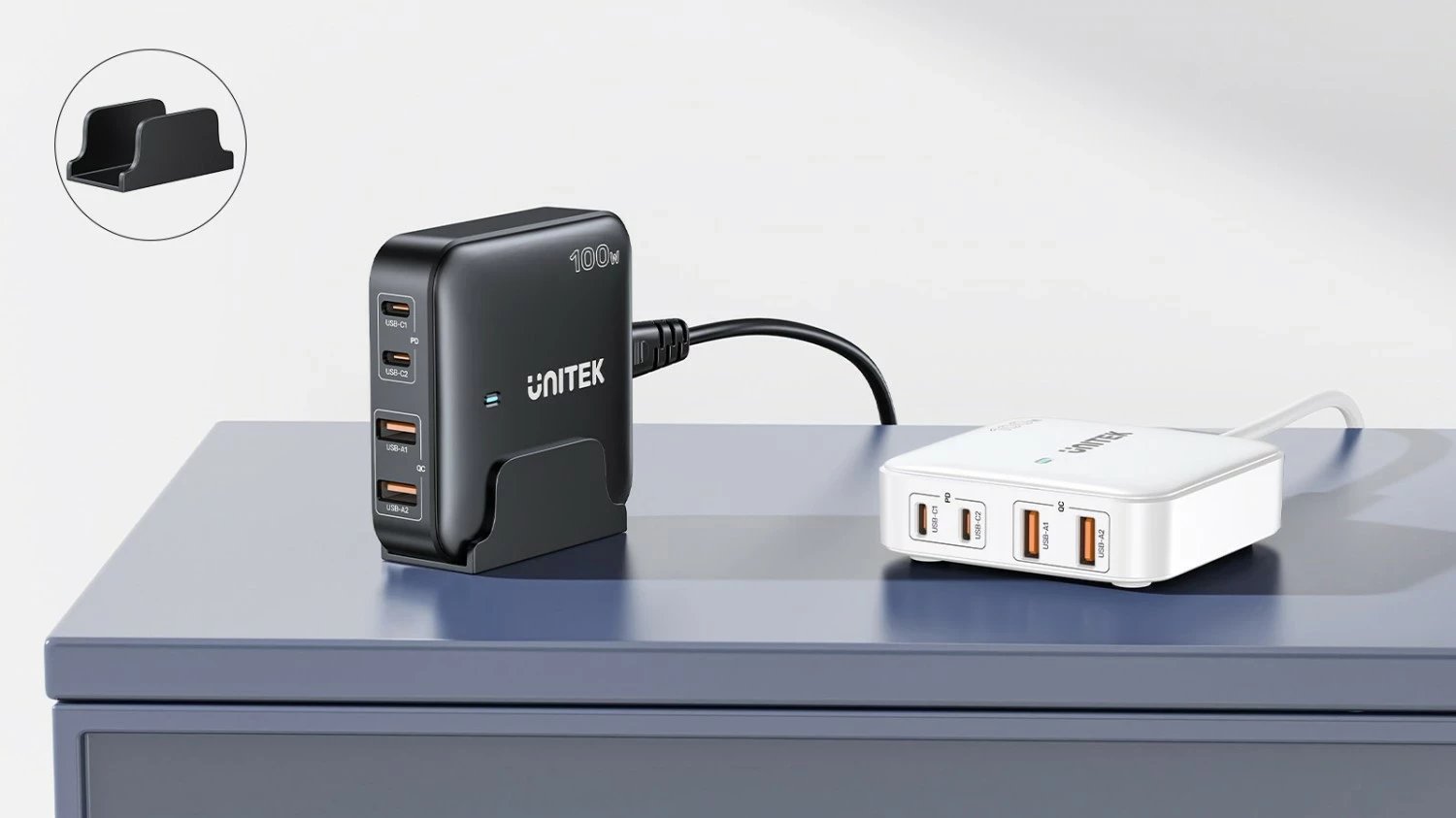 Karikues tavoline Unitek GaN 100W 2xUSB-A 2xUSB-C, bardhë Karikues tavoline Unitek GaN 100W 2xUSB-A 2xUSB-C, bardhë