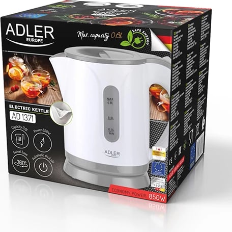 Zierëse uji elektrike, Adler, AD 1371, 0.8 L, 850 W, plastikë, bardhë-gri