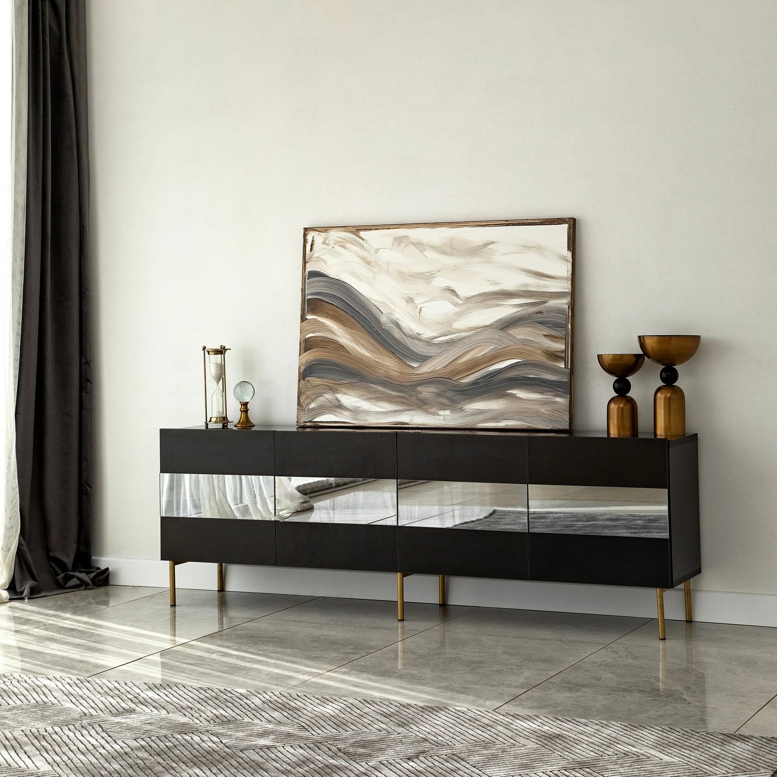 Komodë TV Skye Decor, ngjyrë ari dhe fume, Leon