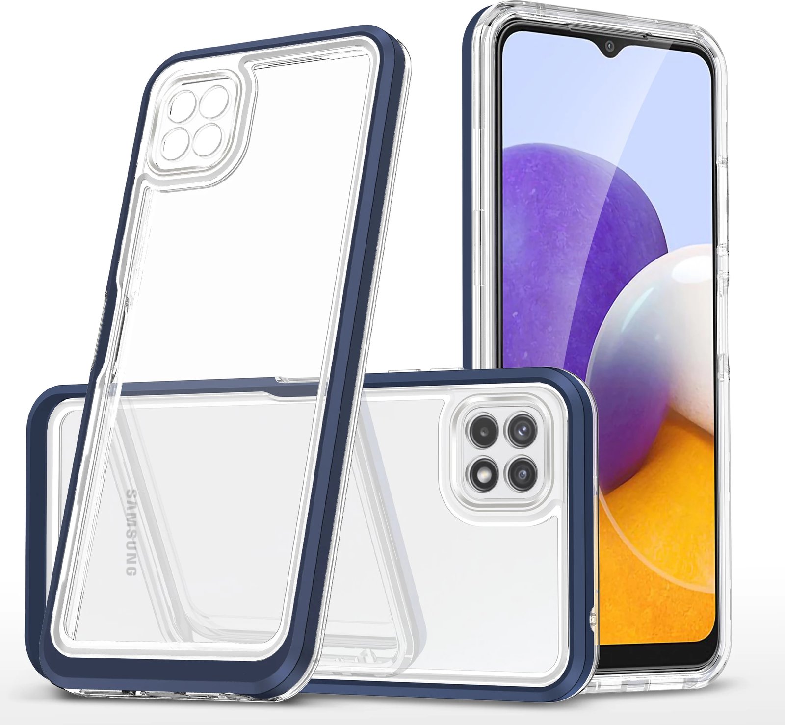 Mbështjellës Hurtel Hybrid Armor Clear 3 in 1 për Samsung Galaxy A22 5G, Blu/Transparent