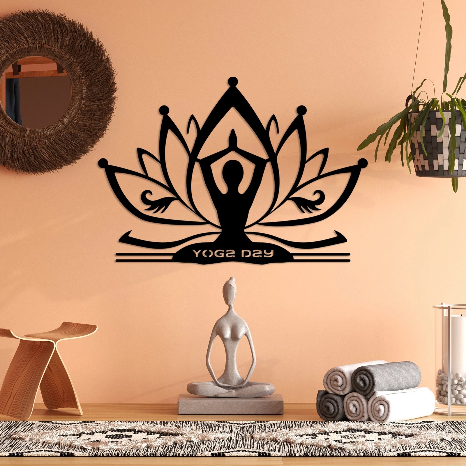 Aksesor dekorativ metalik për mur, Yoga 30, ngjyrë e zezë, 60x42cm