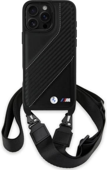 Mbështjellës BMW M Edition Carbon Stripe & Strap për iPhone 16 Pro Max, i zi