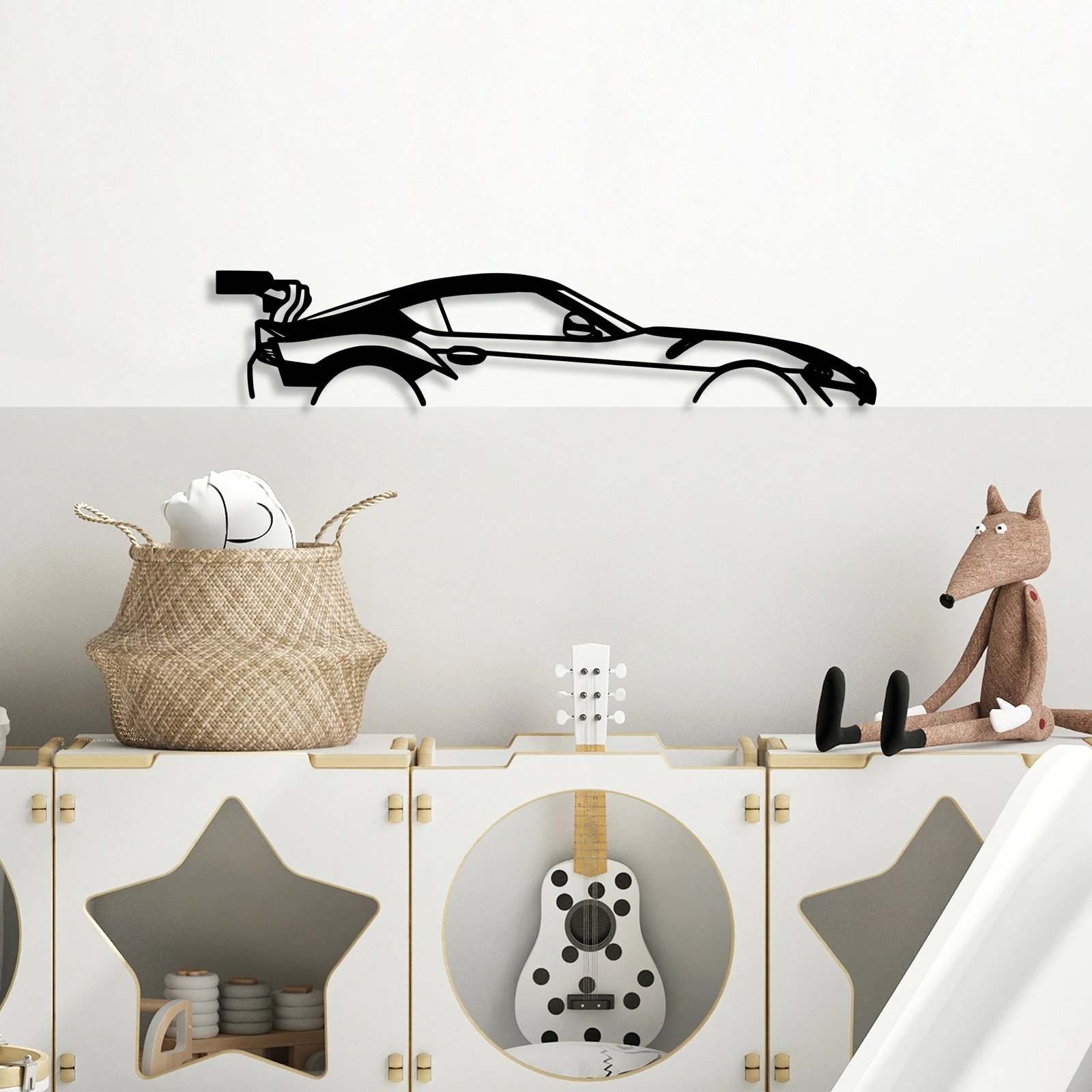 Aksesor dekorativ metalik për mur, silueta Dodge Viper