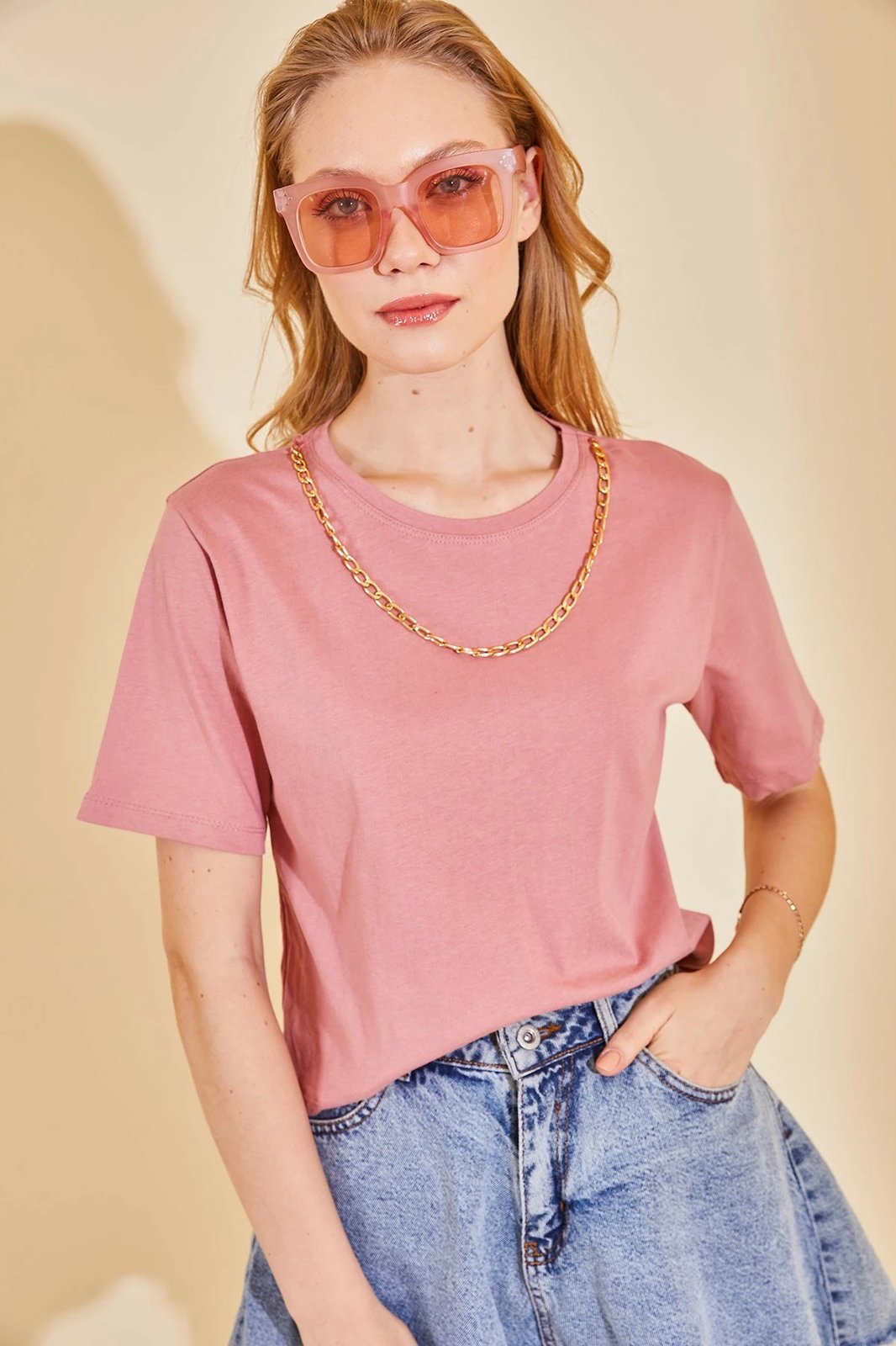 Bluzë për gra, pambuk 100%, ngjyrë pluhur, Jumeon X128101