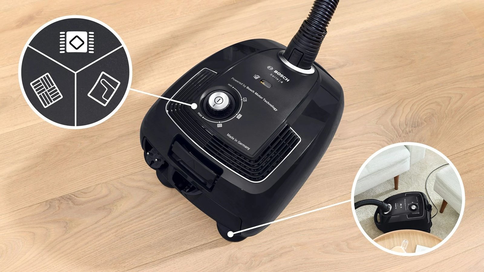 Fshesë elektrike cilindrike Bosch Serie 4 BGB38BA1, 4L, 600W, e zezë