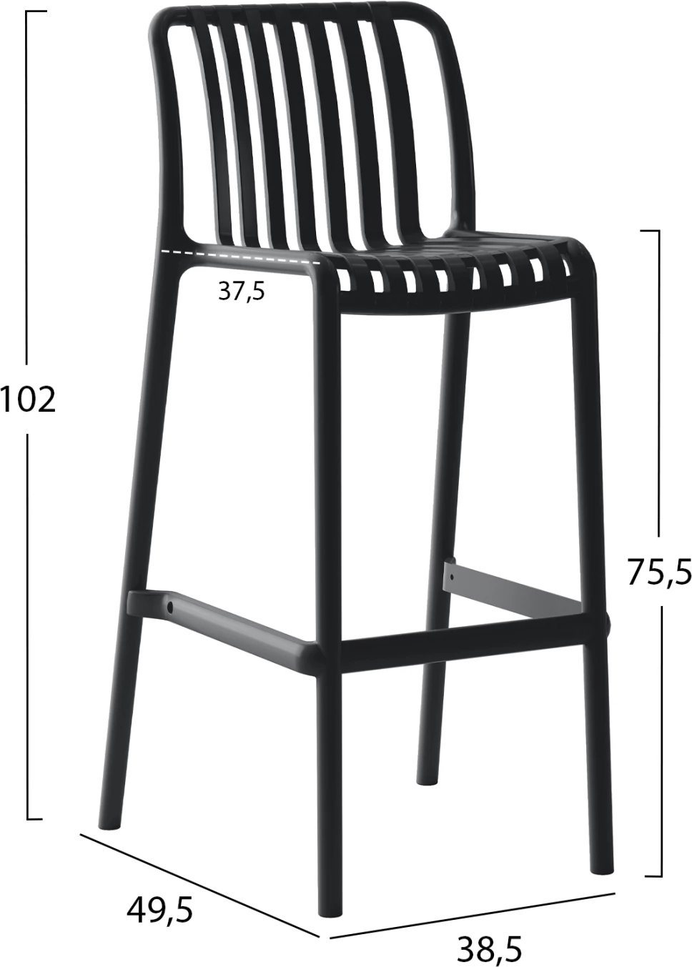 Karrige për bar, polipropileni, CONVEE FH6098.02, e zezë, 38,5x49,5x102H cm