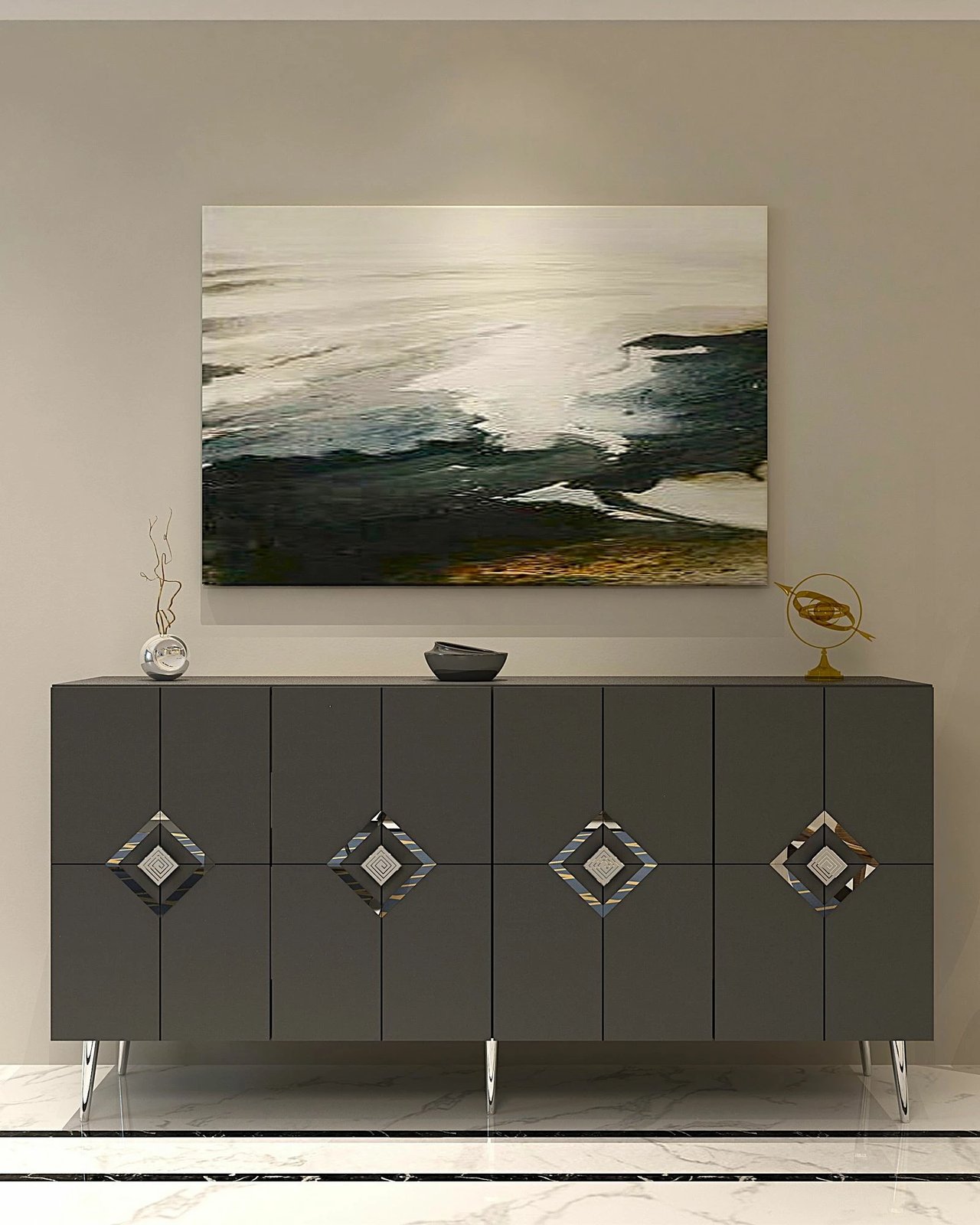 Konsol Skye Decor, ngjyrë antracit, argjend, KB150