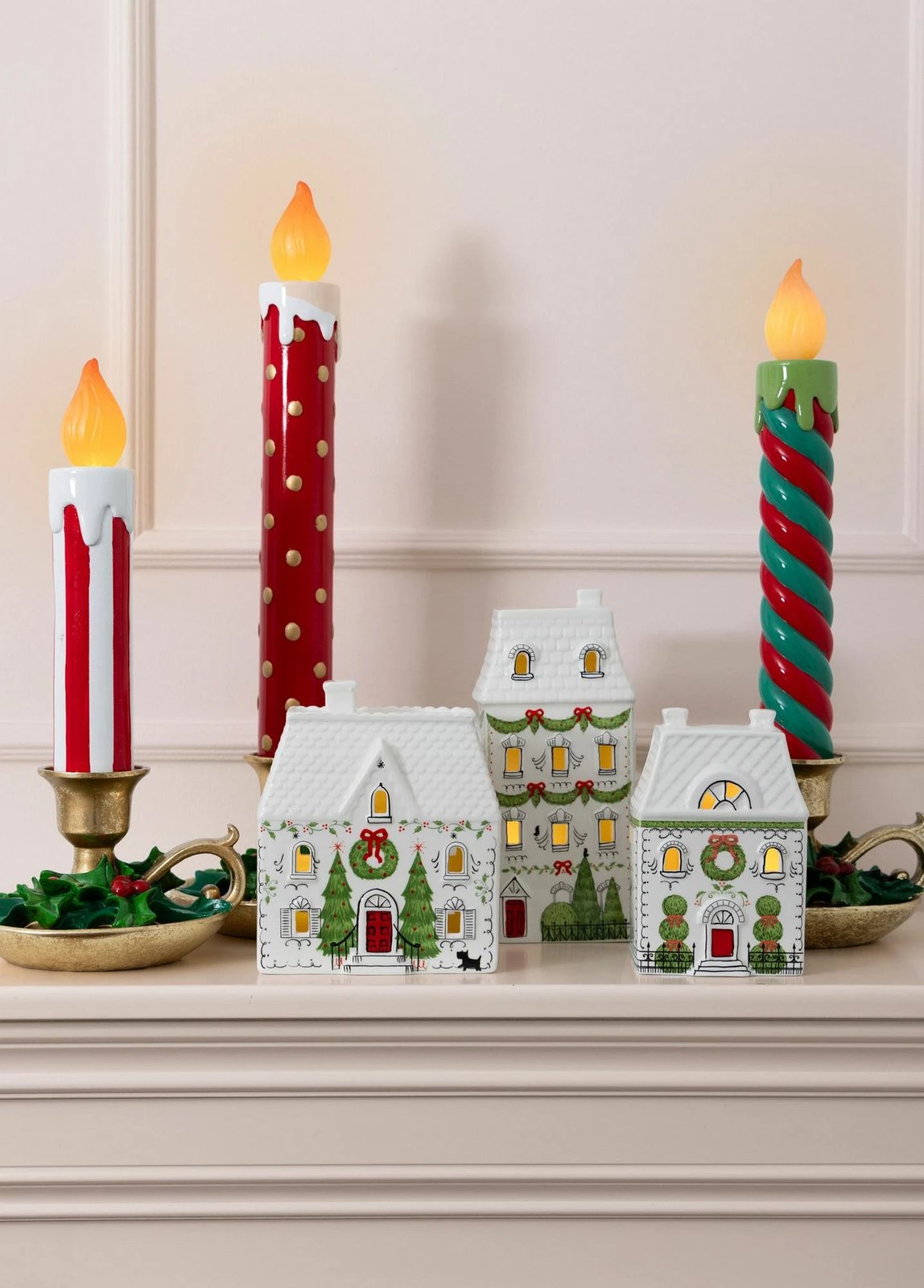 Objekt dekorativ qeramike me dritë LED, ngjyrë e kuqe dhe e bardhë, Evila Originals, SUS0222, 18x17x45cm