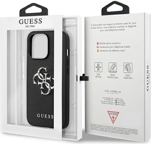 Mbështjellës Guess Saffiano 4G Big Metal Logo për iPhone 13 Pro / 13 6.1", i zi Mbështjellës Guess Saffiano 4G Big Metal Logo për iPhone 13 Pro / 13 6.1", i zi