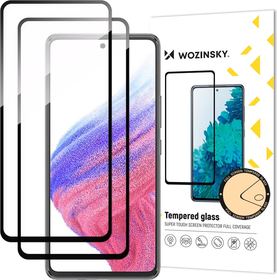 Xham i temperuar Wozinsky Full Glue për Samsung Galaxy A54 5G, 2 copë, me kornizë të zezë