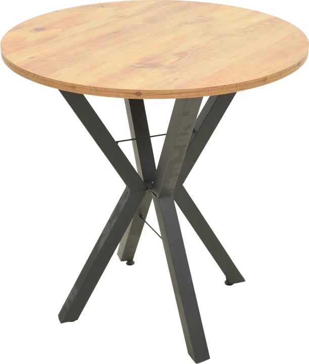 Tavolinë e rrumbullakët Rogue, ngjyrë natyrale, këmbë metalike të zeza, 70x72cm