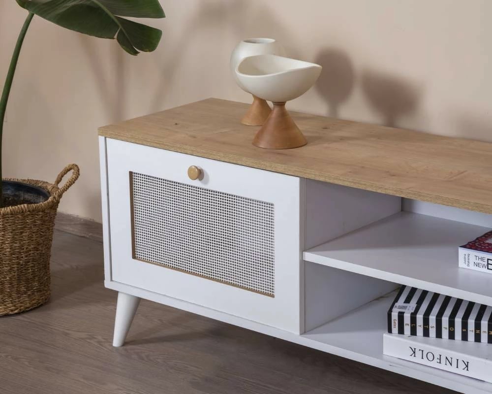 Komodë TV Skye Decor, Calvin, e bardhë dhe lis