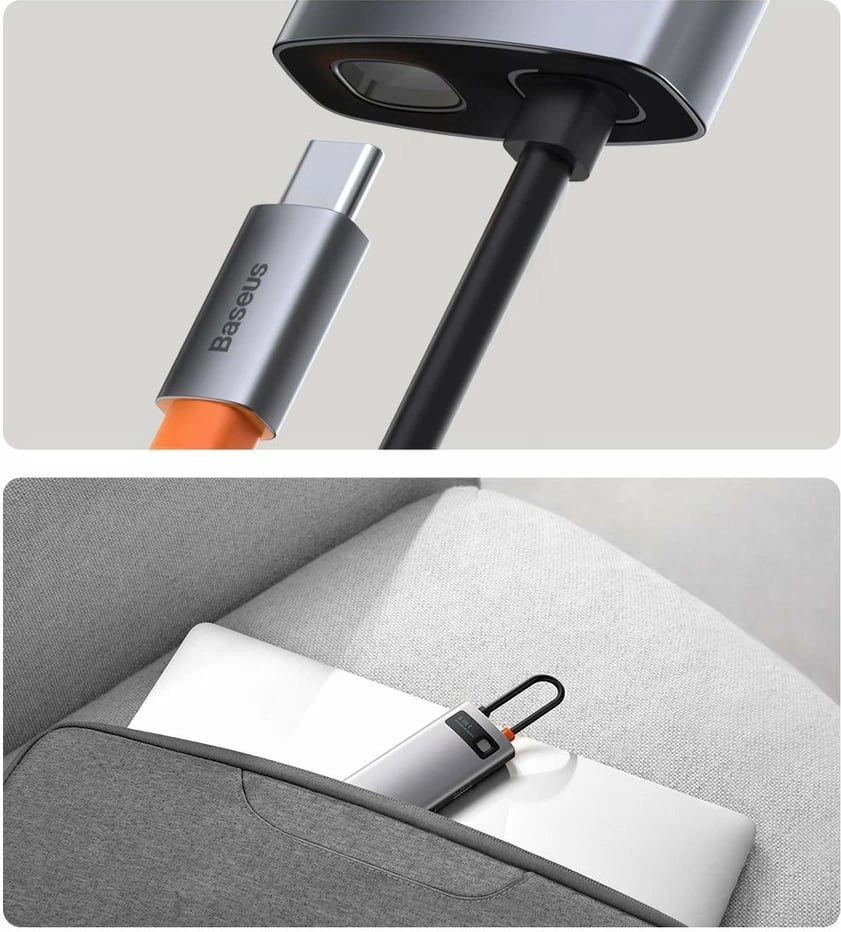 HUB Baseus Metal Gleam 8in1, USB-C, HDMI 4K, RJ45, 100W PD, Gri