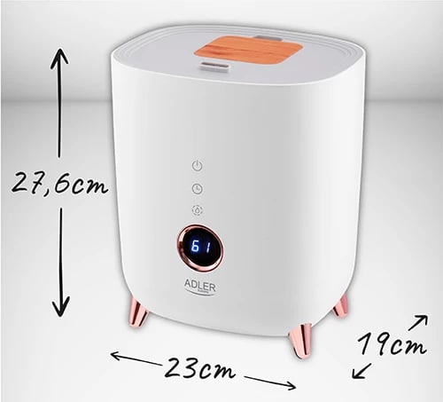 Lagështues ajri ultrasonik, Adler, AD 7972, 4L, 35 m2, LED display me butona prekje, aromaterapi, timer, i bardhë