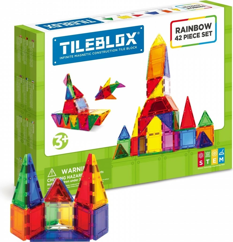 Set blloqe magnetike ndërtimi, Magformers Tileblox 005-1030004, 42 copë, Rainbow
