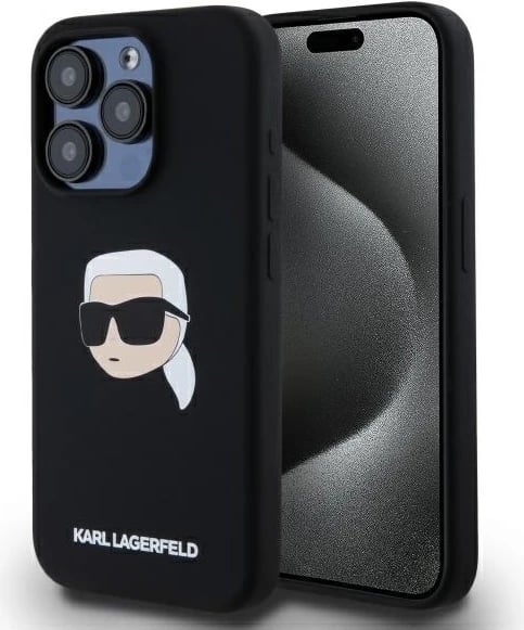 Mbështjellës Karl Lagerfeld KLHMP15XSKHPPLK për iPhone 15 Pro Max 6.7", silikon, MagSafe, i zi