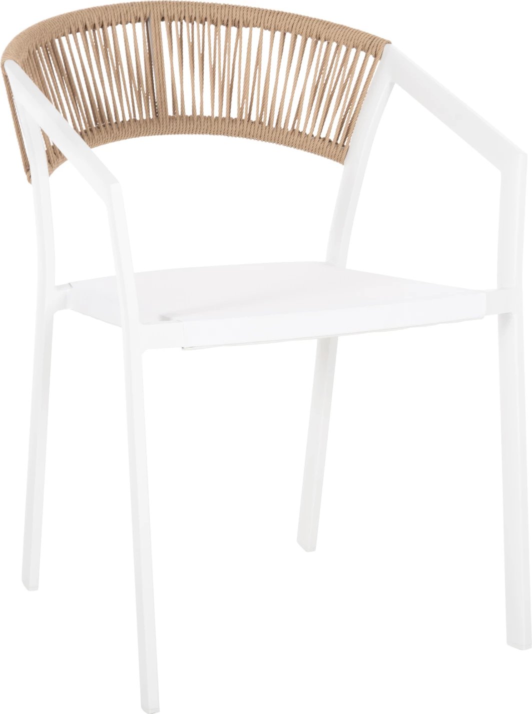 Karrige alumini FH5891.22, kornizë e bardhë dhe tekstil, mbështetëse ratan bezhë, 57x63x82H cm