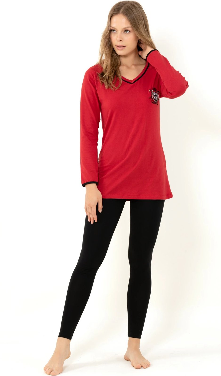 Set pizhamash për gra, ngjyrë e kuqe Claret, Jumeon 002-000254