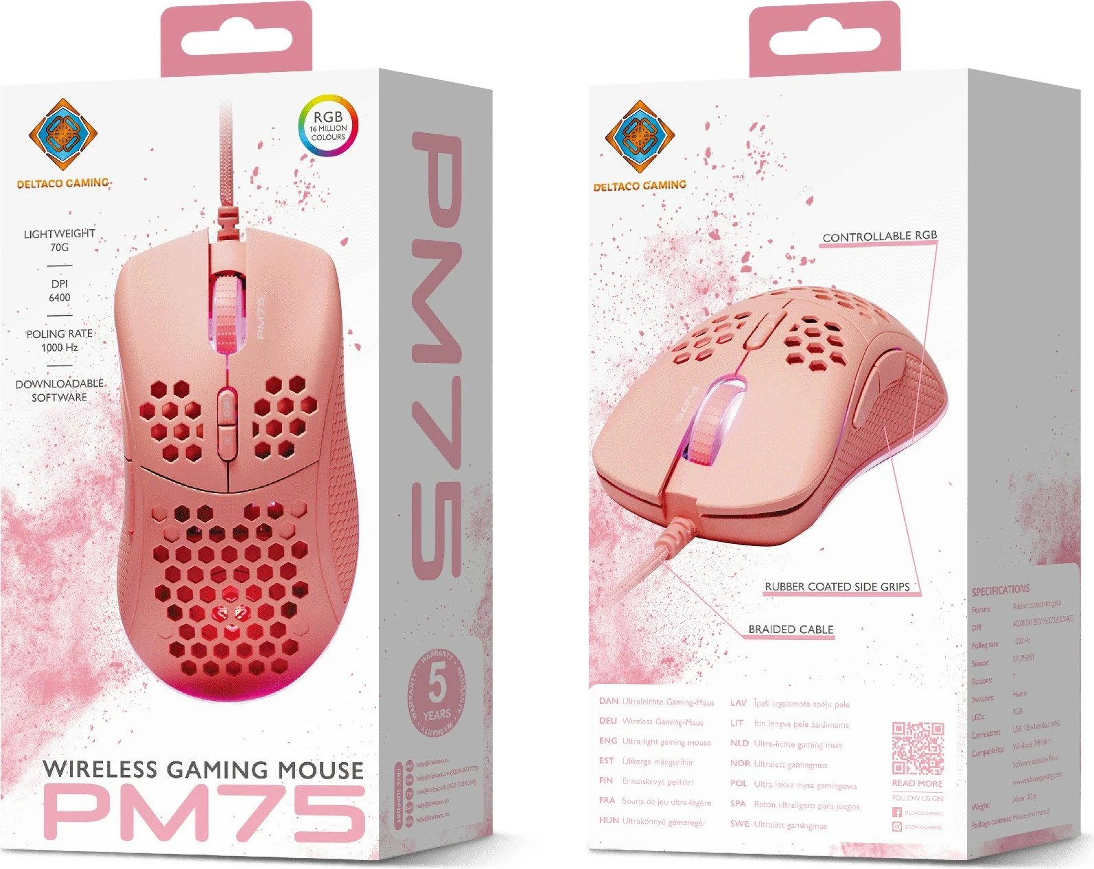 Maus Deltaco Gaming RGB USB pink