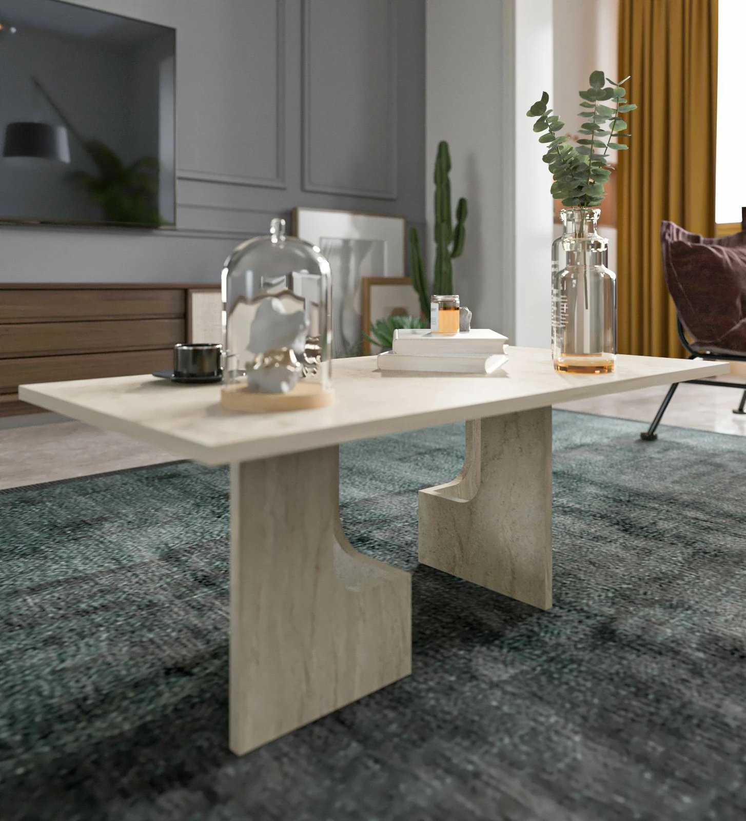 Tavolinë kafeje Skye Decor, ngjyrë travertine, Terni