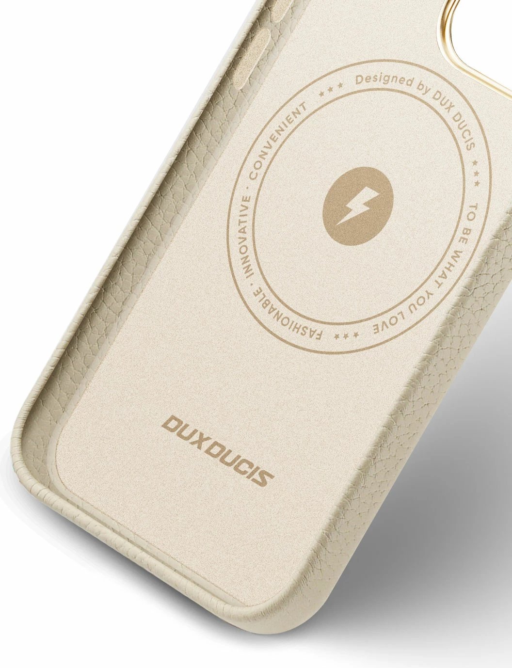 Mbështjellës Dux Ducis Roma për iPhone 13 Pro Max, lëkurë natyrale, Bardhë