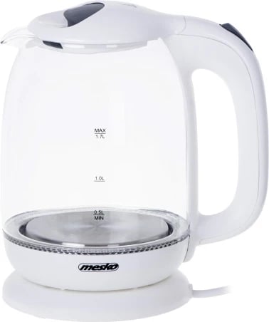 Zierëse elektrike, Mesko, MS 1302, 1.7 L xham, 1850-2200W, bazë 360°, ndriçim LED, e bardhë