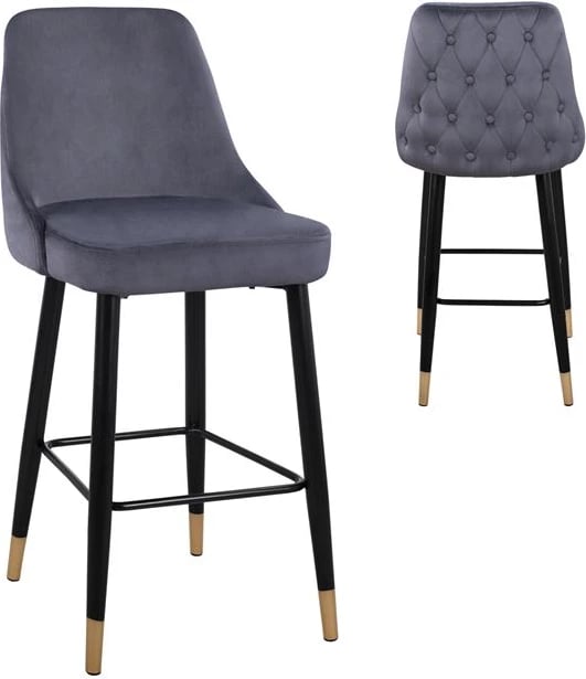 Karrige për bar SERENITY FH8519.01 prej kadife gri me kornizë metalike 51x57x110cm, set prej 2 copë
